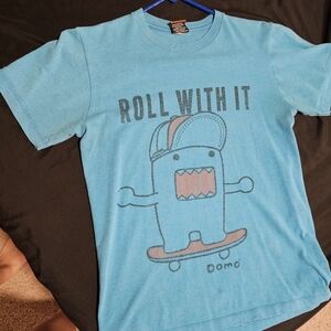 Men's small sky blue Domo skating tshirt